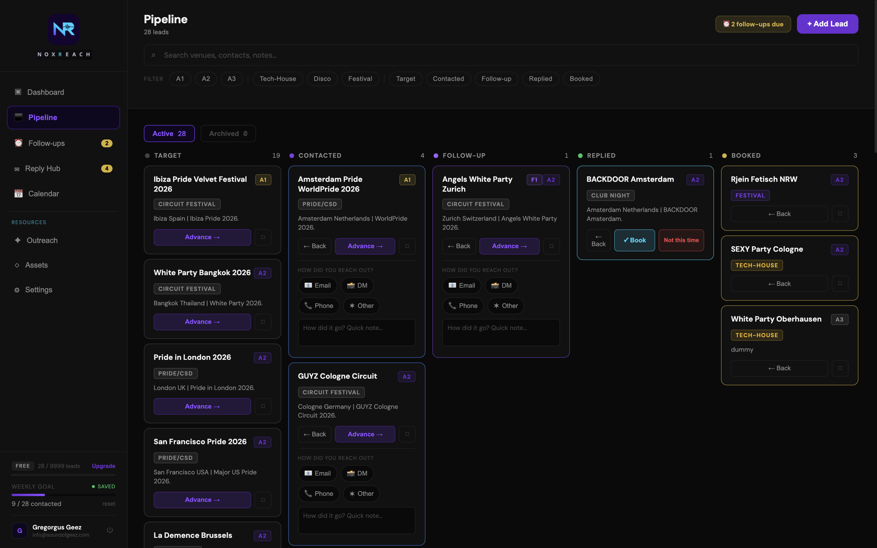 Pipeline view in NoxReach